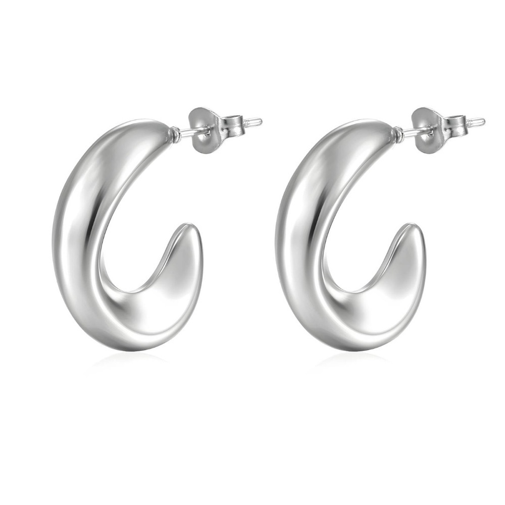 Silver Chunky Hoop Earrings Stainless Steel Waterproof